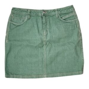 Y2K Route 66 Denim Sage Green Mini Jean Skirt Women's 11/12
